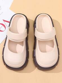 Women's Spring/Summer Beige Two-Tone Wedge Sandals, Soft-Bottomed Closed-Toe Slip-Ons For Outdoor Beach Or Mary Jane Style - Khaki - View 5