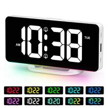 1pc Digital Alarm Clock For Bedroom With Colorful Dynamic RGB Night Light/Color Adjustable,7" Nightstand Clock With USB-C Charger Port,LED Large Display Clock For Teens.(White-Black) - Multicolor - View 9
