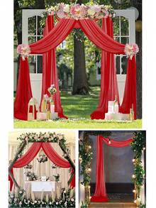1Pc 3 Mét Rèm Cửa Gạc Màu Cam Đỏ, Đường Viền Bằng Vải Polyester Màu Cam Sheer Lưới Trang Trí Tiệc Lãng Mạn Cho Đám Cưới Cô Dâu Sinh Nhật, Trang Trí Nền Tiệc - Đỏ - Xem 5