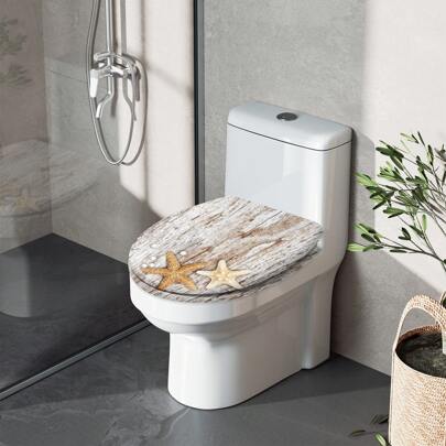 LILIIN 45 X 38cm Pearl And Starfish Pattern Toilet Lid WC Seat With Soft Close Made Of Duroplast And Stainless Steel, Antistatic, Antibacterial, Easy To Clean, Removable For Most Toilet Lids, Hanging Toilets