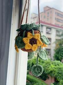 1 件家居装饰布艺吊篮草莓和向日葵植物吊篮编织成品汽车植物吊坠汽车后视镜装饰、家居装饰、房间装饰、墙面装饰 - 綠色 - 查看 5