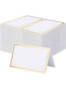 50/100入組/個具有金箔邊框的座位卡,座位卡座,桌面標誌支架,用於中心裝飾,婚禮,聚會,生日照片攝影支架 - 白色 - 查看 7