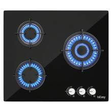 IsEasy Glass Gas Hob Natural Gas Propane Gas Cooking Plate Black 3 Burners Tempered Glass