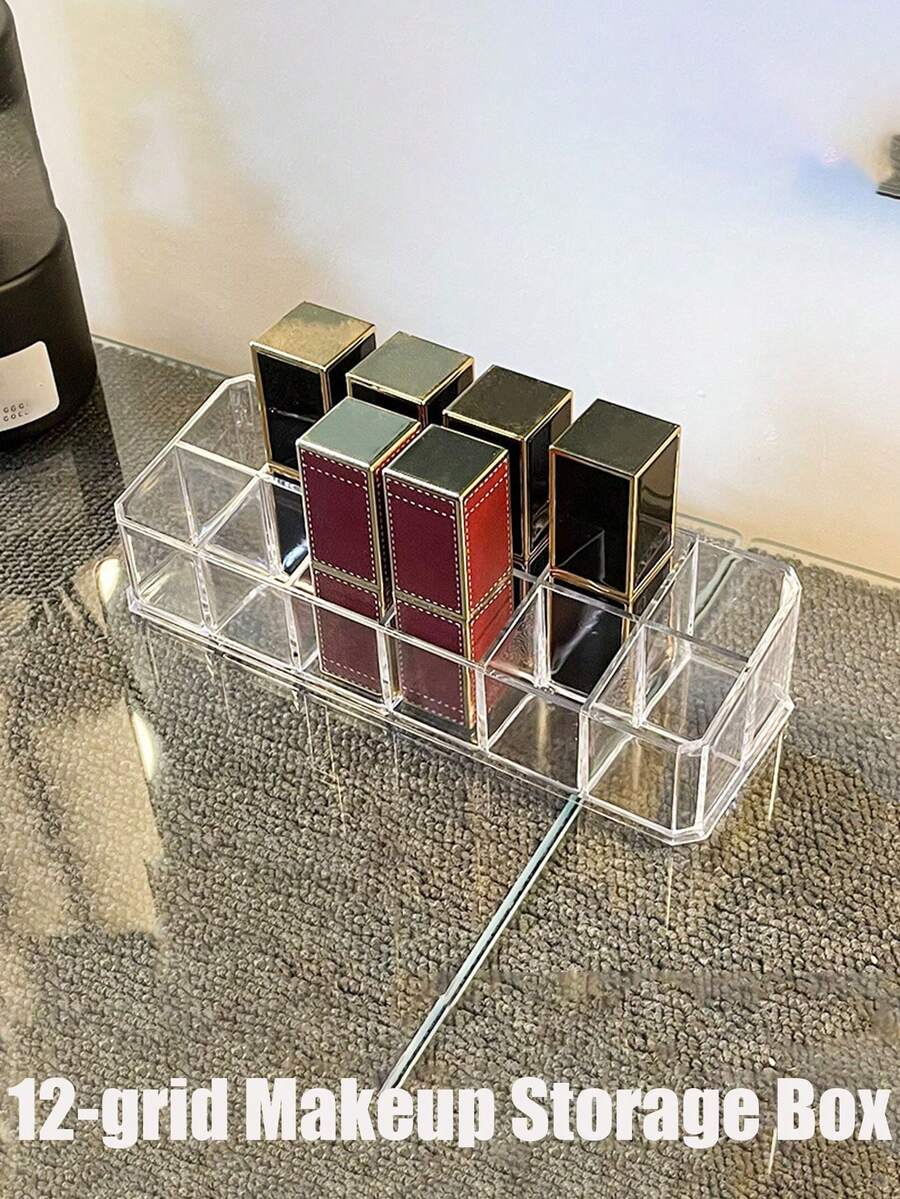 12格化妝品收納盒，亞克力透明化妝品口紅展示架，指甲油唇釉口紅收納盒，梳妝台化妝品收納盒 - 彩色 - 查看 1