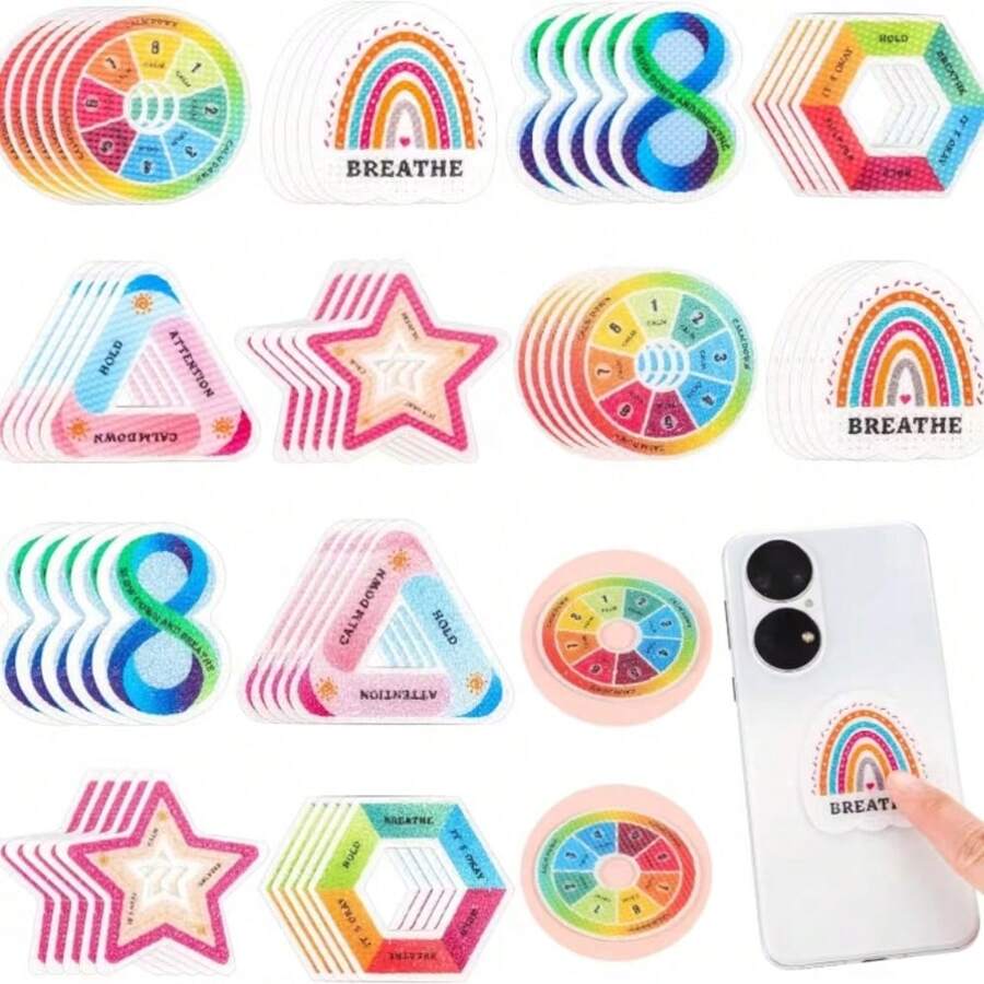 6入組焦慮感官貼紙，可重複使用的紋理貼紙，增強正念的貼紙，撥弄貼紙，安撫呼吸的貼紙，用於成人焦慮感官彩色貼紙，緩解壓力焦慮感官貼紙，桌上防焦慮感官貼紙，學校心理輔導員用的貼紙 - 6貼/套 - 查看 1