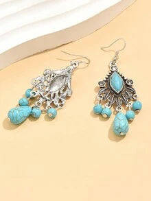 1 Cặp Hoa tai hình học tua rua lá ngọc lam phong cách Bohemian cổ điển dành cho nữ - bông tai màu ngọc lam - Xem 5