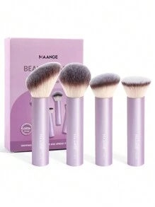Bộ cọ trang điểm mặt chuyên nghiệp MAANGE 4 chiếc, cọ đánh nền, cọ đánh phấn, cọ đánh phấn má hồng, cọ hoàn thiện, dụng cụ trang điểm bằng sợi mềm cho kem lỏng, cọ trang điểm màu hồng để trang điểm hàng ngày trên mặt - Hồng - Xem 2