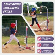 3 In 1 T Ball Set - Adjustable Height, Hanging Tee Ball Set With Automatic Pitching Machine/6 Balls/Retractable Bat, T Ball Stand Suit For Outdoor, Sport Toys Gifts For Kids Girls Age 3+ - Purple - View 8