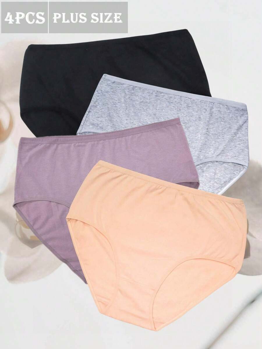 4pcs/Pack Classic Solid Color High Elasticity Plus Size Women Underwear - Multicolor - View 1