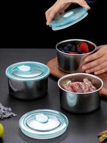 1pc Stainless Steel Round Sealed Fresh-Keeping Box, Portable Lunch Box For Outdoor Activities And Office Workers, Suitable For Steamed Eggs And Rice Separation,Kitchen,Christmas Gift,School Supplies