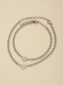 2pcs Simple And Fashionable Stainless Steel Heart-Shaped Couples' Bracelet, Suitable For Dates, Parties, Daily Wear And Valentine's Day Gifts Valentines