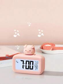 1Pc Cute Pink  Piglet Electronic Alarm Clock,  Electronic Clock Clear Display For Girls Mini Size