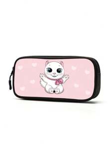 13.8inch/35cm 3pcs/Set Kids Backpack Lunch Bag Pencil Case Set, Suitable For Travel, School, Daily Use Cartoon Backpack With Padded Back And Adjustable Shoulder Straps, Fashionable, Durable, Practical (Cat Pattern) - Pink - View 6