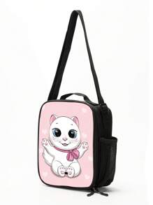 13.8inch/35cm 3pcs/Set Kids Backpack Lunch Bag Pencil Case Set, Suitable For Travel, School, Daily Use Cartoon Backpack With Padded Back And Adjustable Shoulder Straps, Fashionable, Durable, Practical (Cat Pattern) - Pink - View 5