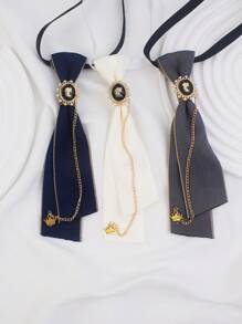 1pc Black Polyester Bow Tie & Faux Pearl Inlaid Decor & Metal Chain Adjustable Neck Strap Design For Women, Suitable For Parties, Ceremonies, And Daily Wear  Accessories Women - Black - View 6