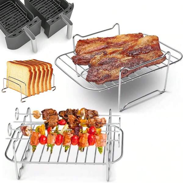 1 pièce Grille pour friteuse à air, 6 pouces (15,2 cm) Grille de cuisson multifonctionnelle à double couche, grille à toast convenant à la plupart des friteuses à air de 2,5 pintes (2,5 L) ou plus