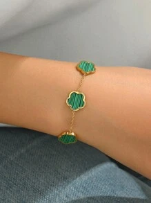 LIEBEIRIS 1 件 18k 镀金不锈钢五角形花朵形状女士手链情人节、妈妈、母亲、母亲节、礼物 - 綠色 - 查看 3