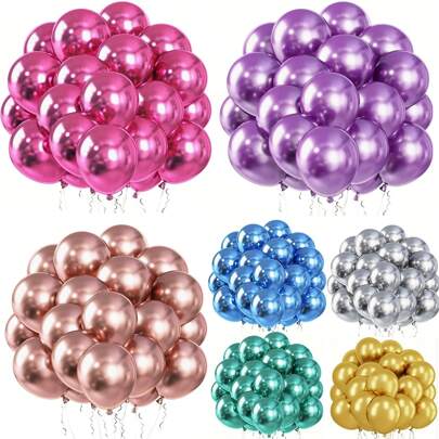 50 piezas de globos de látex metálicos con cintas de 5/10/12 pulgadas, ideales para boda, cumpleaños, graduación, revelación de género, baile de graduación. Incluye 1 cinta extra, Día de vuelta a clases, Día de San Valentín
