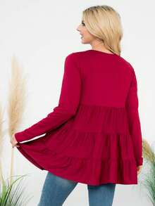 Solid Long Sleeve Tiered Top - wn - View 2