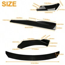 8pcs Glossy Black Front Bumper Spoiler Body Kit / 29.4 X 1.8 X 3.5 In Side Skirts /17.7 X 4.9 In Rear Lips /Adjustable 8-11" Splitter Rods For Audi BMW Chevrolet Civic Benz