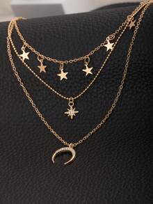 1pc Women's Fashionable Multi-Layered Star Moon Personalized High-End Triple Necklace - Layered Necklace - View 4