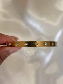 1只18K黃金天文手環金手鐲|鍍金手鐲|太陽星星雕刻手鐲|經典疊搭手鐲 - 金黃色 - 查看 7