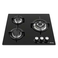 IsEasy Glass Gas Hob Natural Gas Propane Gas Cooking Plate Black 3 Burners Tempered Glass