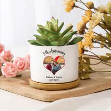 1pc Customized Photo Flower Pot, Gift For Mom, Mother's Day Gift, Grandchild's Gift, Succulent Planter - White - View 2