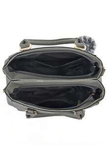 New Shoulder Bag With Pom Pom Pendant, Casual Style, Mother's Day Gift, Essential For Moms, Suitable For Office, University, Work, Business, Commuting, Outdoor, Travel, Outings, Best Mother's Day Gift For Mom, Business Casual Women Handbag, Perfect For Office, Business And Work Occasions - Dark Grey - View 4