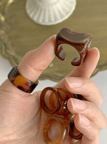 CHOSHILAR 7pcs/Set Asymmetrical Wide Transparent Dyeing Thick Circle Ring Set, Marble Printed Round Finger Ring, Wide Asymmetrical Open Ring (Due To The Hand-Dyeing Process, Each Ring Has A Unique Pattern And Some Color Differences) - 7-piece Vintage Ring Set - View 6