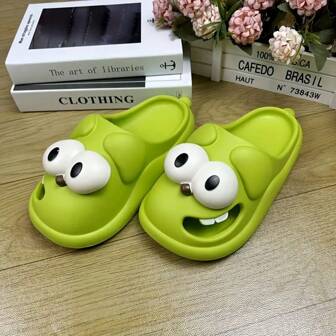 ASHALI Ciabatte da donna in materiale EVA con simpatico cane dagli occhi grandi di colore verde, ciabatte da interni con suola antiscivolo resistente, adatte anche per uso all'esterno