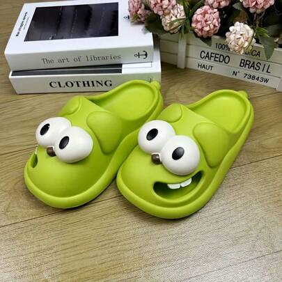 ASHALI Pantuflas de casa con diseño de perro de ojos grandes verdes lindas para mujer, hechas de material EVA, con sandalias exteriores antideslizantes y duraderas para interiores