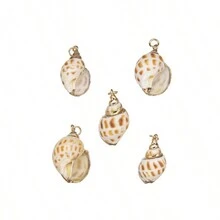 5入組自然金箔邊鮑魚貝殼螺形螺殼海洋風格彩色貝殼吊墜項鍊，時尚DIY珠寶風鈴項鍊和手鍊，男女均可 - 5pc吊墜 - 查看 16