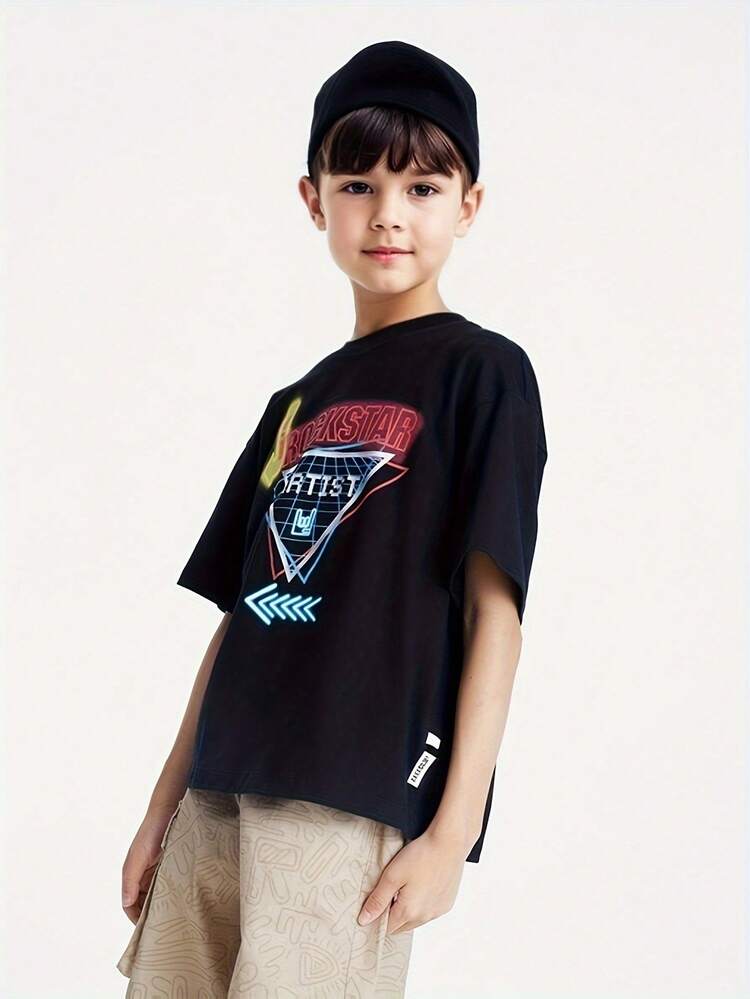 Annil Children's T-Shirt Short Sleeved Summer Round Neck Cartoon Print Medium To Large Children's Top