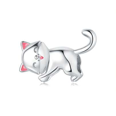 PANPOKI 1 pezzo Charm in argento Sterling S925 grazioso animale domestico gatto perline ciondolo per braccialetti e collane fai-da-te di gioielli adatto come regali di compleanno per ragazze e donne
