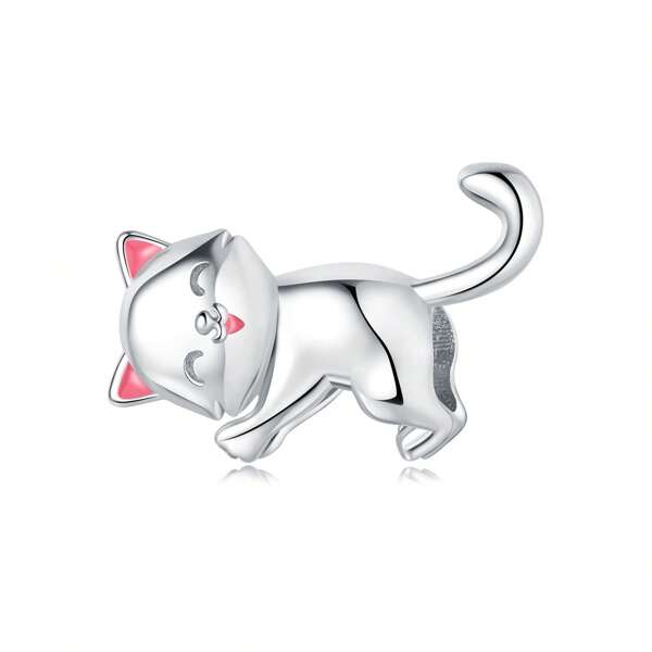 PANPOKI 1 Pc S925 Sterling Silver Charm Cute Pet Cat Beads Pendant For Original Bracelet Necklace DIY Jewelry Making Fit For Girls Birthday Gifts Women Gifts