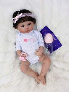 1入組18英寸重生娃娃草地女孩輕鬆擬真全硅膠乳膠幼兒，附有類似衣服和髮箍（部分零件隨機發送） - Vinyl Girl - 查看 14