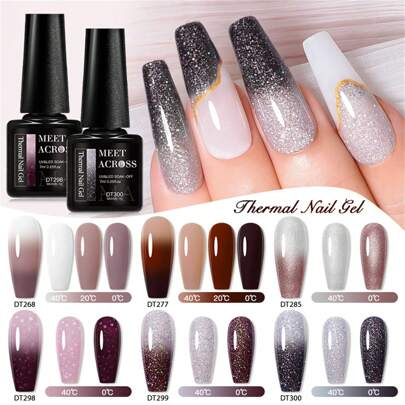 6支/7毫升变色凝胶指甲油套装，三层热敏凝胶指甲油套装，夏季棕色闪粉热敏凝胶指甲油套装，半永久可卸UV/LED凝胶指甲油套装，DIY美甲沙龙礼品，女士美甲护理产品