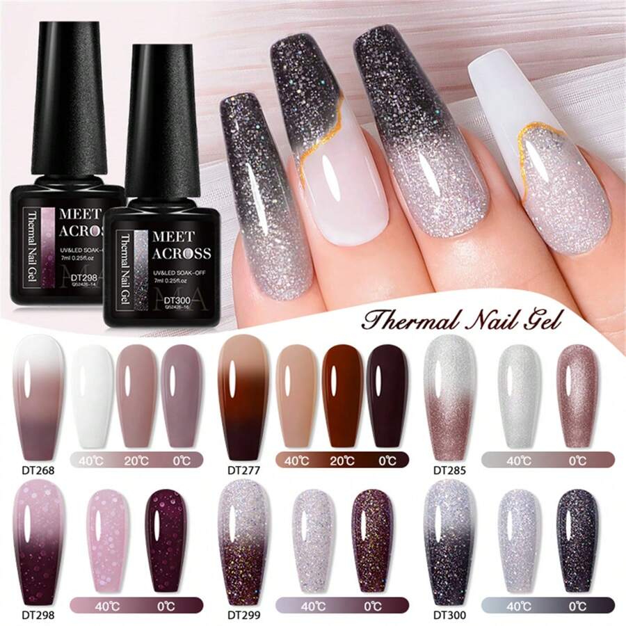 6件套/7毫升温变凝胶指甲油，三层温变凝胶指甲油套装，夏季美甲棕色闪粉温变指甲油套装，半永久可卸UV/LED美甲油套装，美甲DIY家用沙龙礼物，女士美甲用品