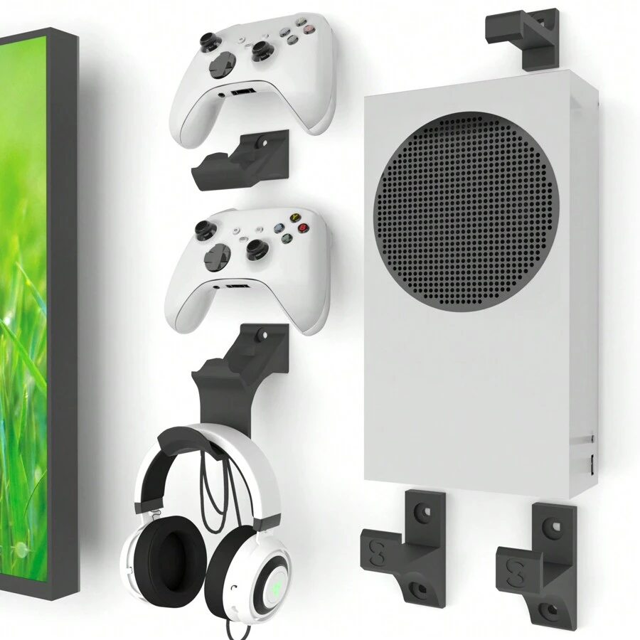 Base Soporte de Pared Compatible con Xbox Series S + Base para Controles compatible con Xbox One - Negro - Ver 1