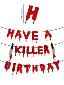 1 件血腥生日派对横幅、杀手生日派对横幅、万圣节恐怖生日派对装饰、血腥恐怖横幅、万圣节主题派对横幅、吸血鬼僵尸主题派对横幅 - 彩色 - 查看 3