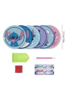 Set de 6 posavasos para pintura de diamantes, Set de posavasos de arte de pintura de diamantes de dibujos animados DIY para taza de café/bebida