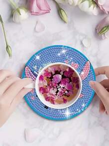 Set de 6 posavasos para pintura de diamantes, Set de posavasos de arte de pintura de diamantes de dibujos animados DIY para taza de café/bebida