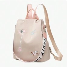 Mochila de Viagem Casual de Tecido Oxford com Bordado Floral e Moda Feminina para Mulheres, Mochila para Estudantes do Ensino Médio/Faculdade com Grande Capacidade