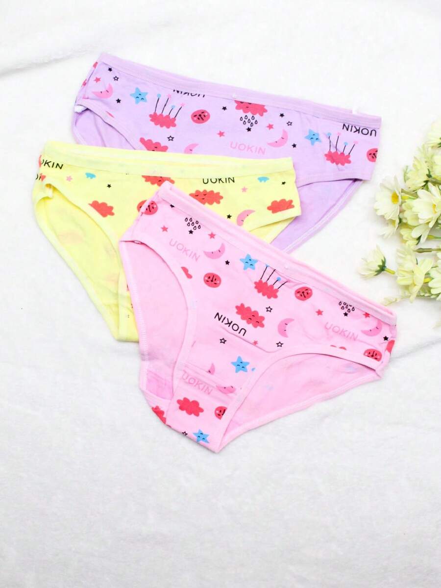 Set de 3 calzones de algodón para niña con diseño de nuves, diversos colores, calidad premium - Multicolor - Ver 1