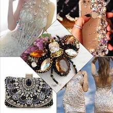 100/200颗 3mm-8mm 圆形闪亮手工玻璃缝纫水晶水钻装饰珠，扁平金色底座带孔，闪光宝石，DIY配件，适用于服装、连衣裙、包包、鞋子、胸针、耳环、工艺品等。 - Crystal - 查看 5