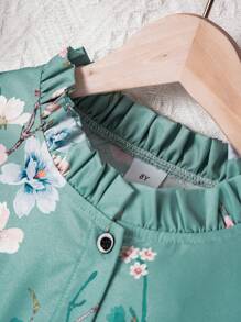 Vestido de manga larga y cintura ceñida con estampado floral, transpirable, para niña preadolescente
