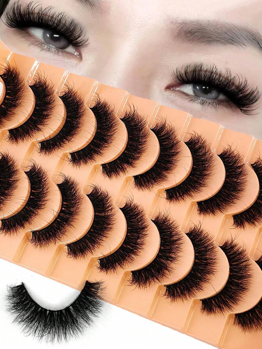 10 Pairs 5D Fluffy Mink Lashes 3D Faux False Eyelashes Multi Layer