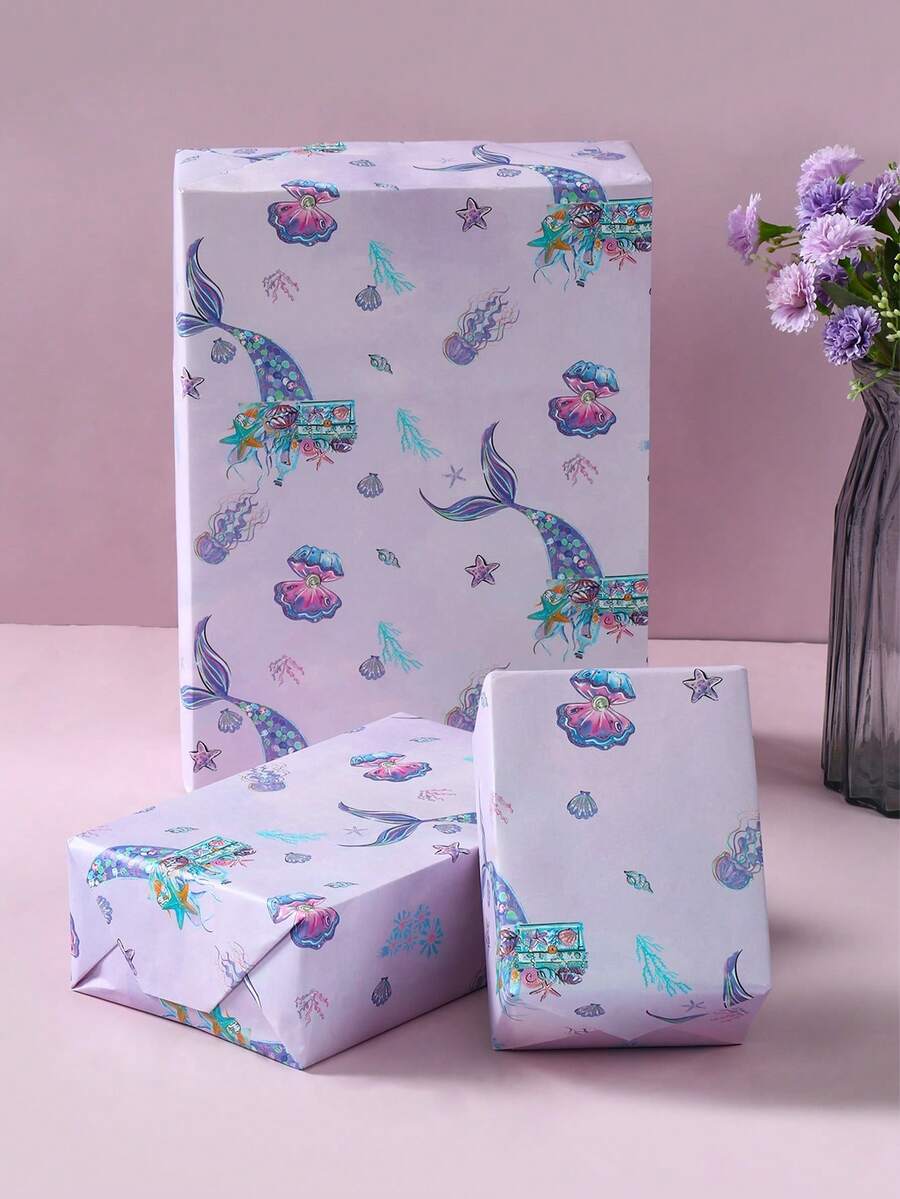 6pcs 50*70cm Mermaid Tail Style Gift Wrapping Paper, Gift Decoration, Gift Wrapping Supplies, Birthday Party Wedding Babe Shower Gender Reveal Party Gifts Packaging Paper - Mermaid Tail - View 1
