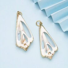 5 件天然镀金边缘鲍鱼壳海螺螺丝海洋风格不对称贝壳吊坠项链，时尚 DIY 珠宝风铃项链手链适合男女 - 5pc吊墜 - 查看 10